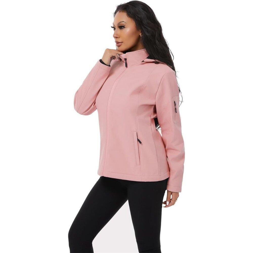Women's Vest Hooded Jacket Coat Light Pink Fleece Winter Warm Zippered Pockets - Picture 8 of 9